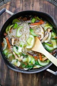 Vegan Noodle Miso Soup With Vegetables